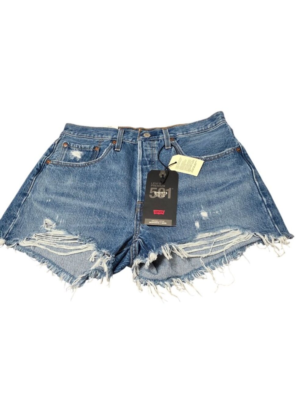 NWT-Levis 501 High Rise Premium Distressed Denim Shorts Frayed Hem (SKU#2135)